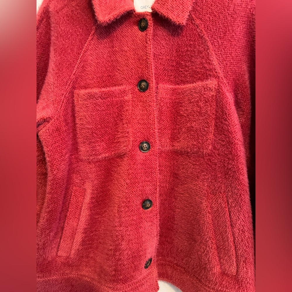 #729 Anthropologie Greylin Red Teddy Jacket Medium - Picture 7 of 8